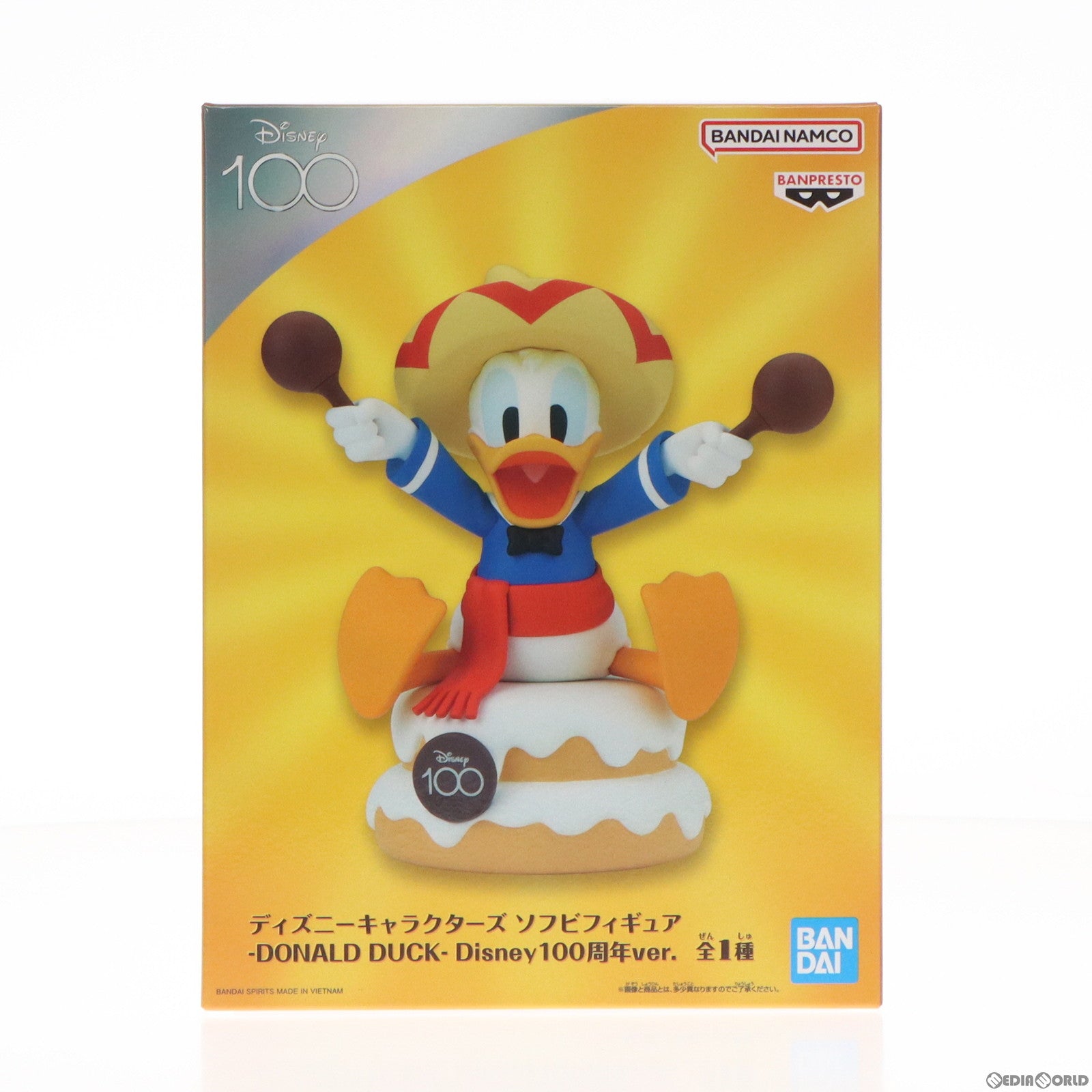 中古即納】[SFT]ドナルドダック ディズニーキャラクターズ ソフビフィギュア -DONALD DUCK- Disney100周年ver.  プライズ(2660501) バンプレスト