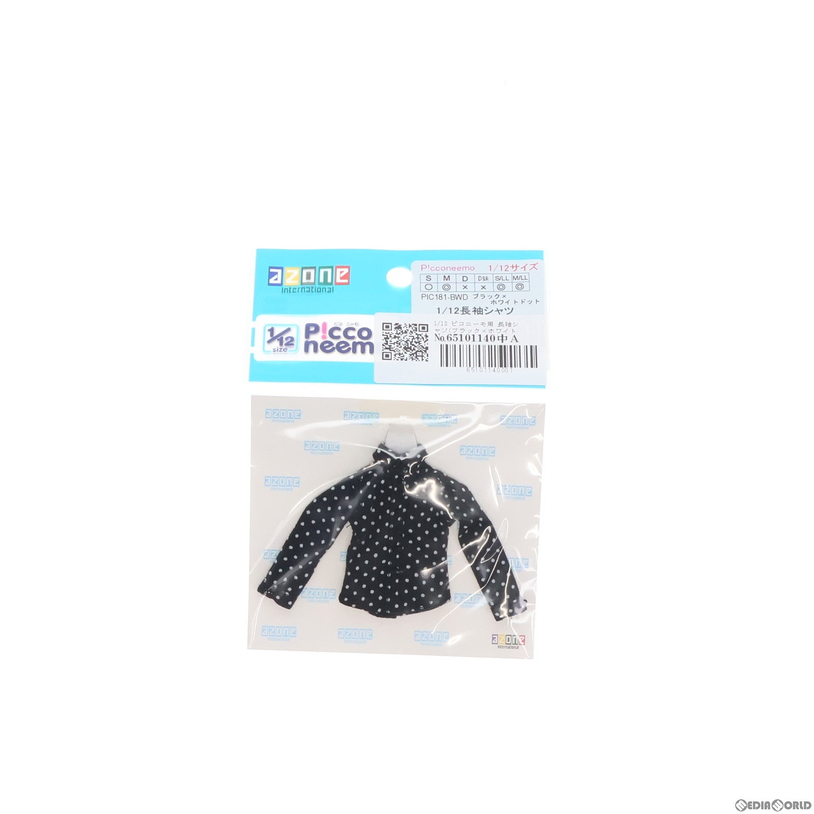 【中古即納】[DOL]ピコニーモ用 長袖シャツ(ブラック×ホワイトドット) 1/12 ドール用衣装(PIC181-BWD) アゾン(20171128)