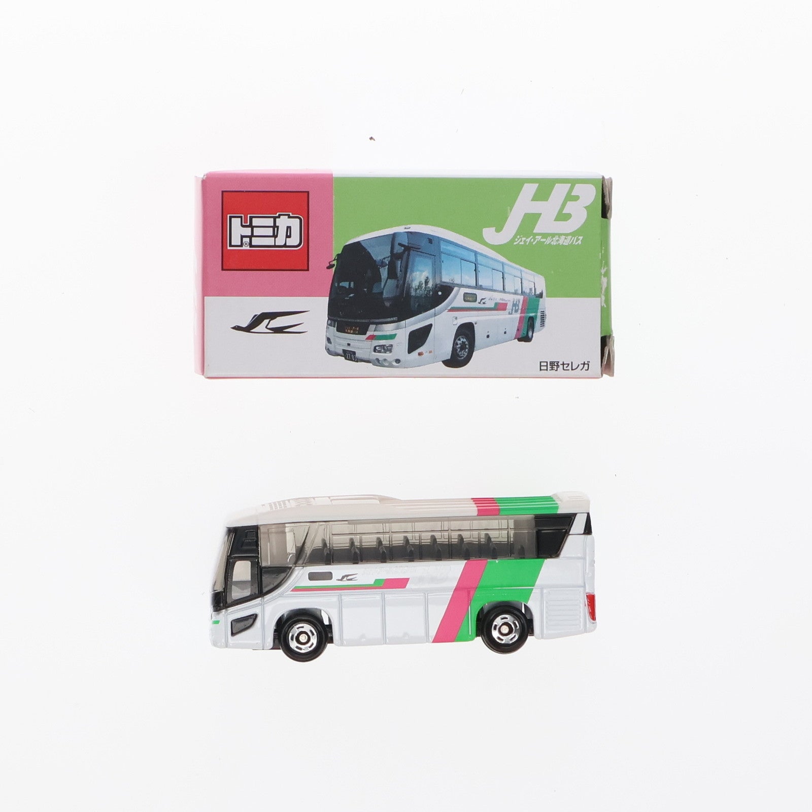 【中古即納】[MDL] トミカ 1/156 日野 セレガ ジェイ・アール 北海道バス(ホワイト×グリーン×ピンク) ジェイ・アール 北海道バス特注  完成品 ミニカー タカラトミー(19991231)