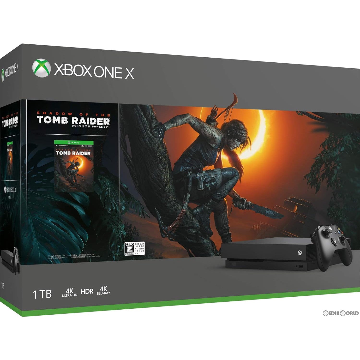 【中古即納】[XboxOne](本体)(ソフト無し)Xbox One X 1TB(シャドウ オブ ザ トゥームレイダー同梱版)(CYV-00111) 日本マイクロソフト (20180914)