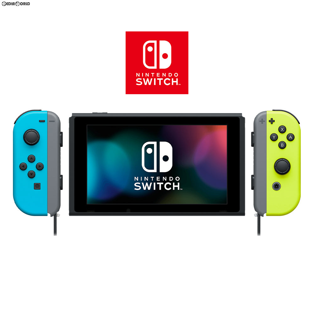 【中古即納】[お得品][B品][Switch] (本体) マイニンテンドーストア限定 (新型)Nintendo Switch(ニンテンドースイッチ) カスタマイズ Joy-Con(L) ネオンブルー/(R) ネオンイエロー Joy-Conストラップ グレー 任天堂(HAD-S-KAYAA)(20190830)