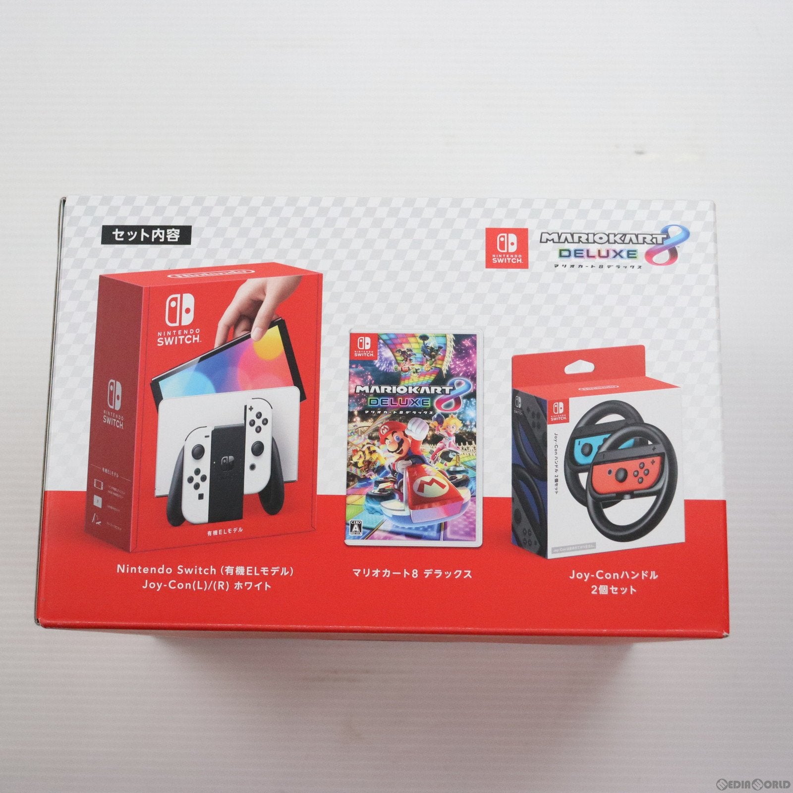 【中古即納】[未使用][本体][Switch]Nintendo Switch(有機ELモデル)(ニンテンドースイッチ) コストコオリジナルセット マリオカート8 デラックス Joy-Con(L)/(R) ホワイト(HEG-S-KAAAA)(20230831)