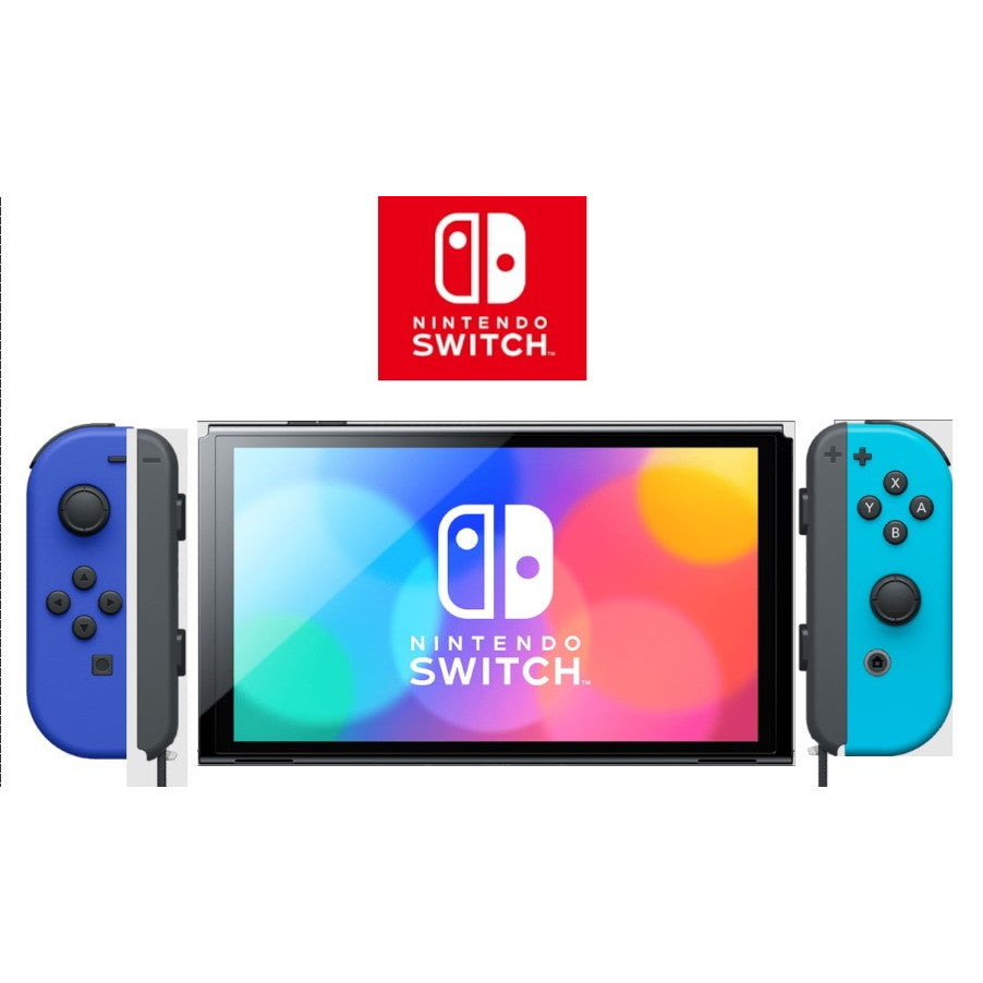 【中古即納】[Switch] (本体) マイニンテンドーストア限定 Nintendo Switch(ニンテンドースイッチ) 有機ELモデル カスタマイズ Joy-Con(L) ブルー/(R) ネオンブルー Joy-Conストラップ ブラック(HEG-S-KAYAA)(20211008)