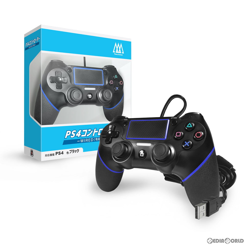 【新品】【お取り寄せ】[ACC][PS4] PS4コントローラー WIRED(有線) ブラック 2m スリーアロー(THA-SN504)(20200930)