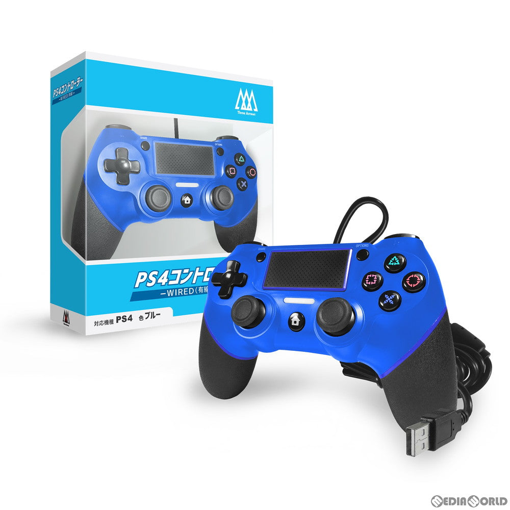 【新品】【お取り寄せ】[ACC][PS4] PS4コントローラー WIRED(有線) ブルー 2m スリーアロー(THA-SN505)(20200930)