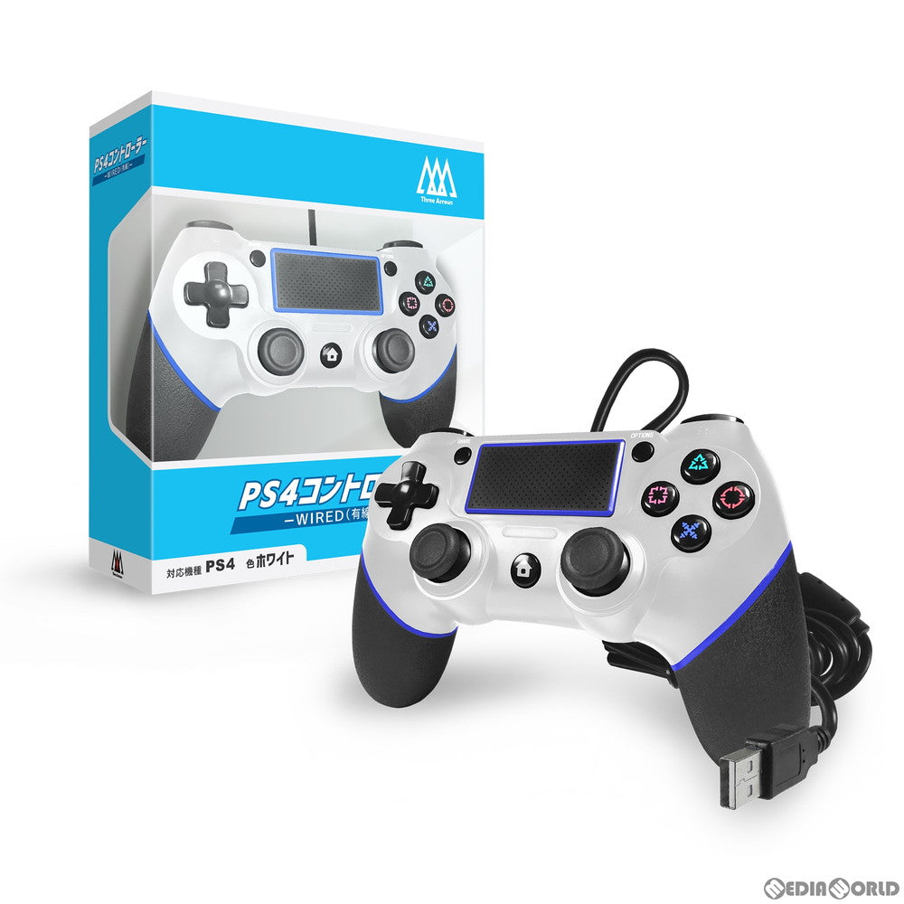 【中古即納】[ACC][PS4] PS4コントローラー WIRED(有線) ホワイト 2m スリーアロー(THA-SN506)(20200930)