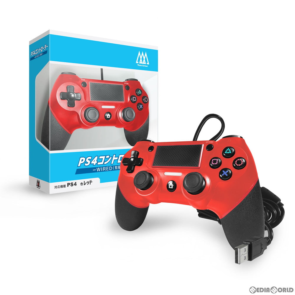 【中古即納】[ACC][PS4] PS4コントローラー WIRED(有線) レッド 2m スリーアロー(THA-SN507)(20200930)