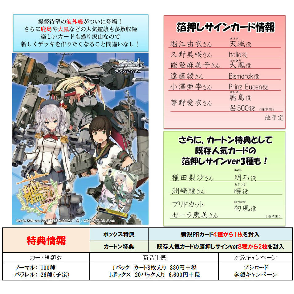 【新品即納】[TCG] (カートン)ヴァイスシュヴァルツ ブースターパック 艦隊これくしょん -艦これ- 到着! 欧州からの増派艦隊(16BOX)(20160722)