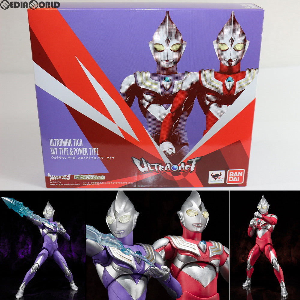 【中古即納】[FIG] 魂ウェブ商店限定 ULTRA-ACT(ウルトラアクト) ウルトラマンティガ スカイタイプ&パワータイプ 完成品 可動フィギュア バンダイ(20150630)