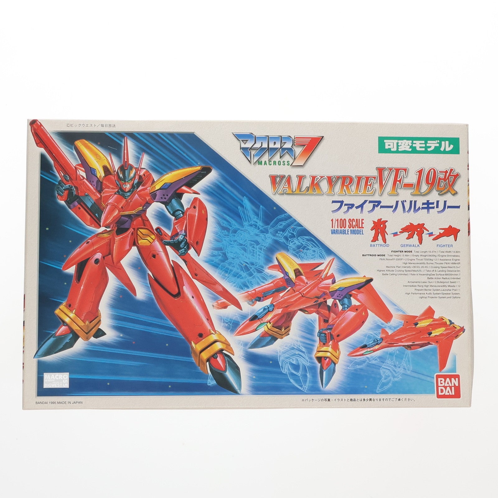 【中古即納】[PTM] 1/100 VF-19改 ファイアーバルキリー マクロス7 プラモデル バンダイ(19971025)