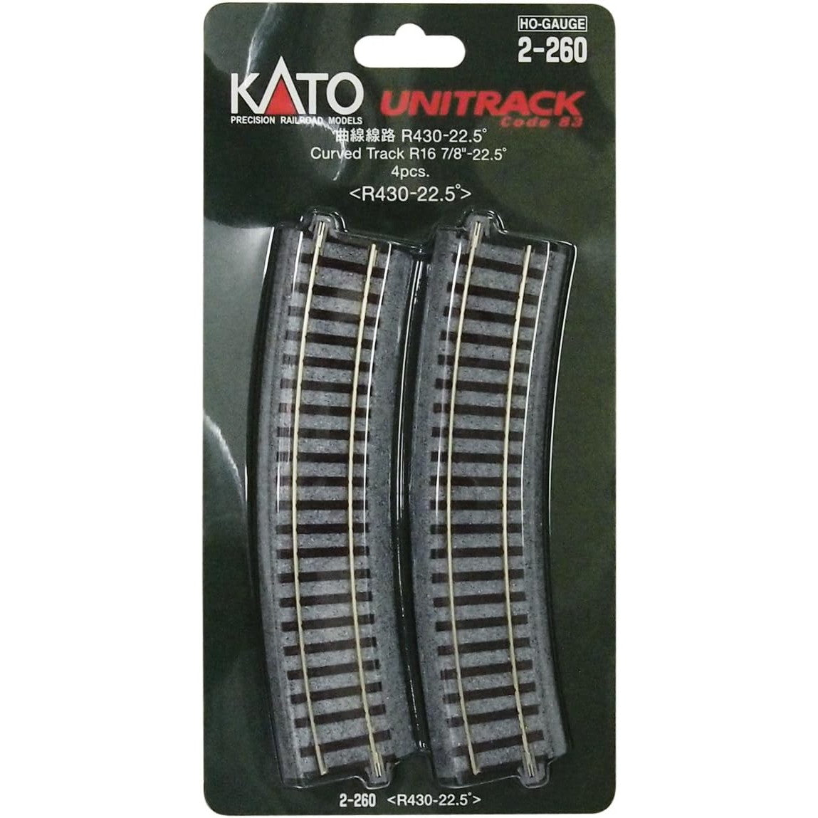 【新品】【お取り寄せ】[RWM] 2-260 UNITRACK(ユニトラック) 曲線線路 R430-22.5°(4本入) HOゲージ 鉄道模型 KATO(カトー)(20130228)