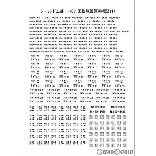 【新品即納】[RWM] 1/87 国鉄無蓋貨車 標記インレタ(1) HOjゲージ 鉄道模型 ワールド工芸(20201210)