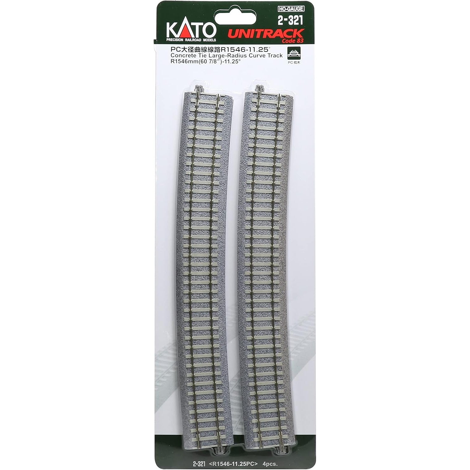 【新品即納】[RWM] 2-321 UNITRACK(ユニトラック) PC大径曲線線路R1546-11.25°(4本入) HOゲージ 鉄道模型 KATO(カトー) (20220224)