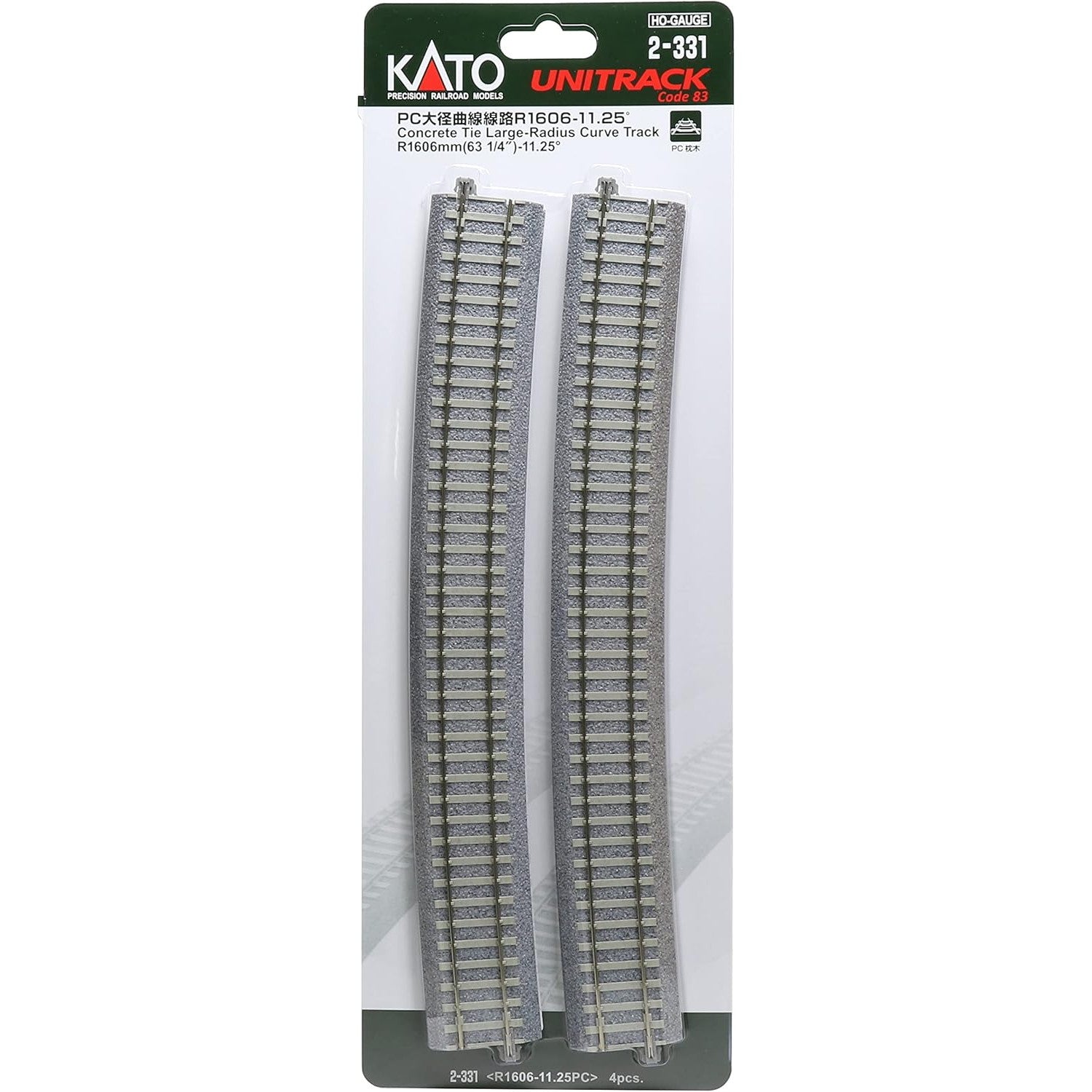 【新品即納】[RWM] 2-331 UNITRACK(ユニトラック) PC大径曲線線路R1606-11.25°(4本入) HOゲージ 鉄道模型 KATO(カトー) (20220224)