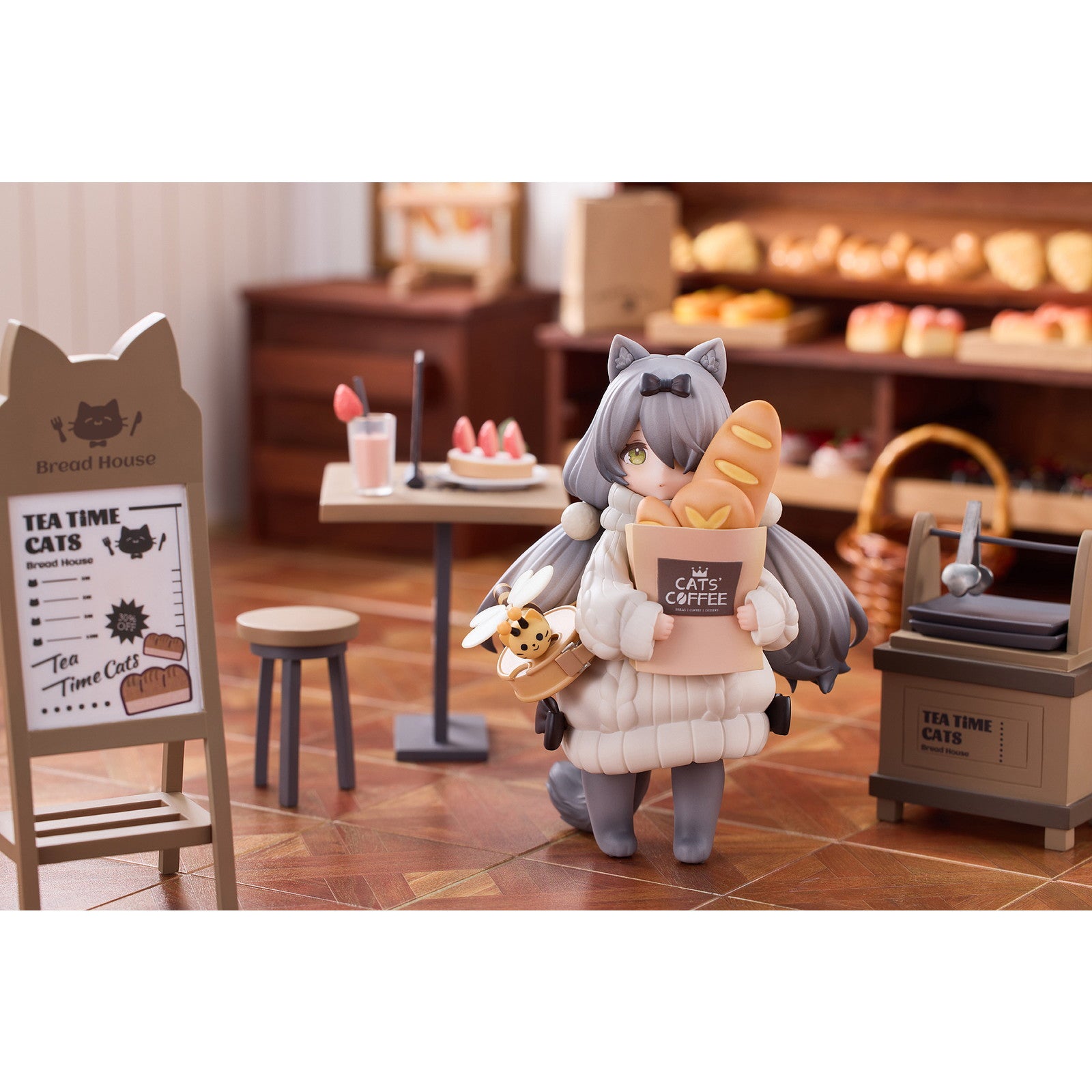 【新品即納】[FIG] DLCシリーズ ティータイム キャッツ シーン にゃん町「パン屋」お客にゃん 完成品 フィギュア RIBOSE(核糖文化)(20250531)