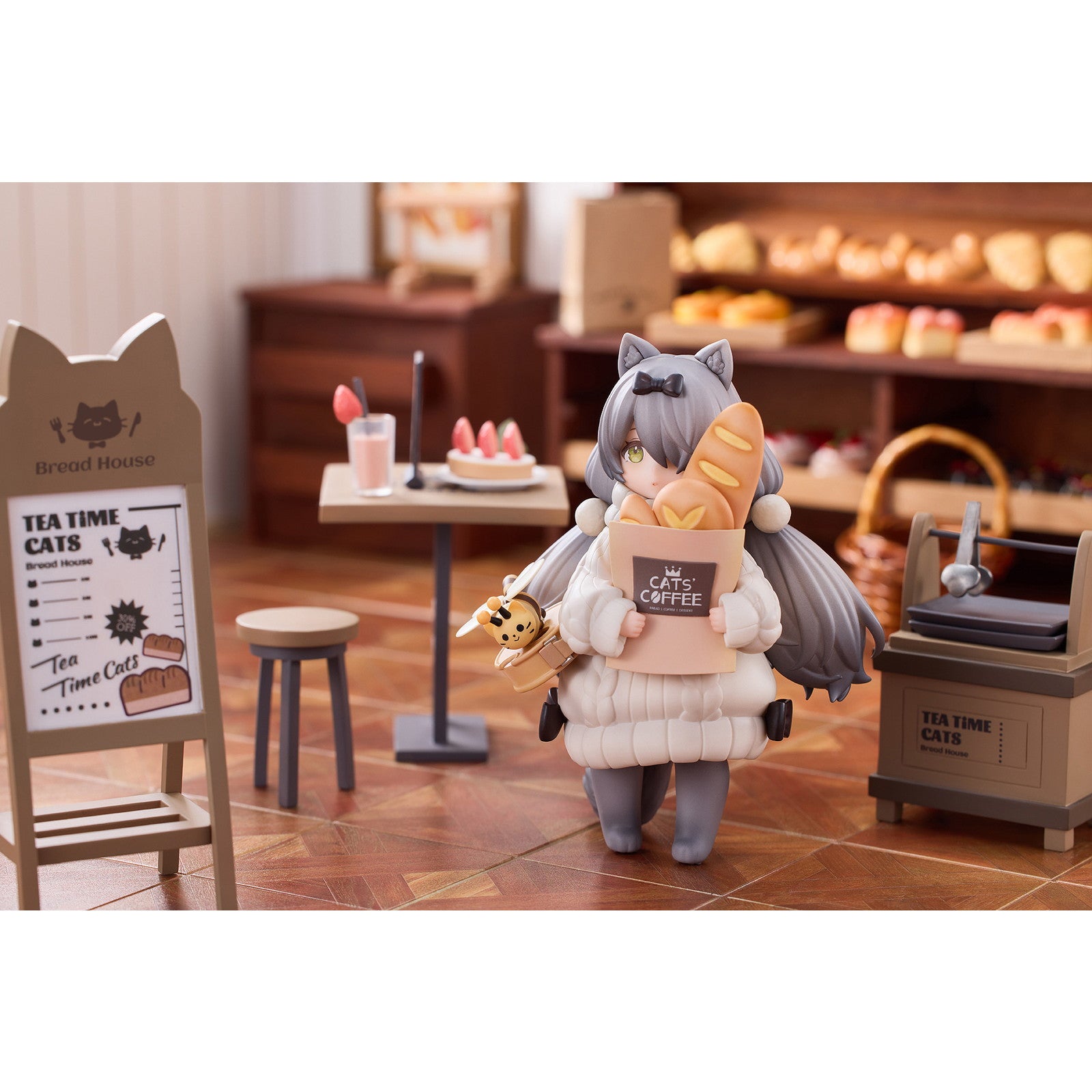 【新品即納】[FIG] DLCシリーズ ティータイム キャッツ シーン にゃん町「パン屋」お客にゃん 完成品 フィギュア RIBOSE(核糖文化)(20250531)