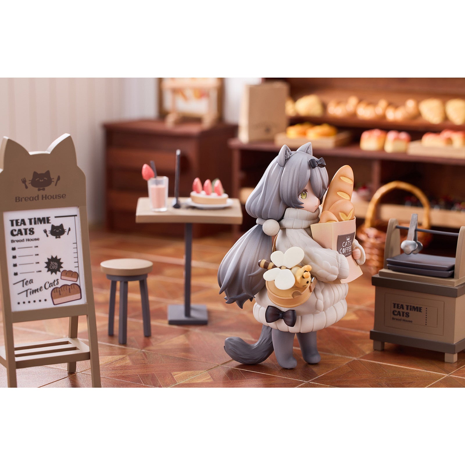【新品即納】[FIG] DLCシリーズ ティータイム キャッツ シーン にゃん町「パン屋」お客にゃん 完成品 フィギュア RIBOSE(核糖文化)(20250531)