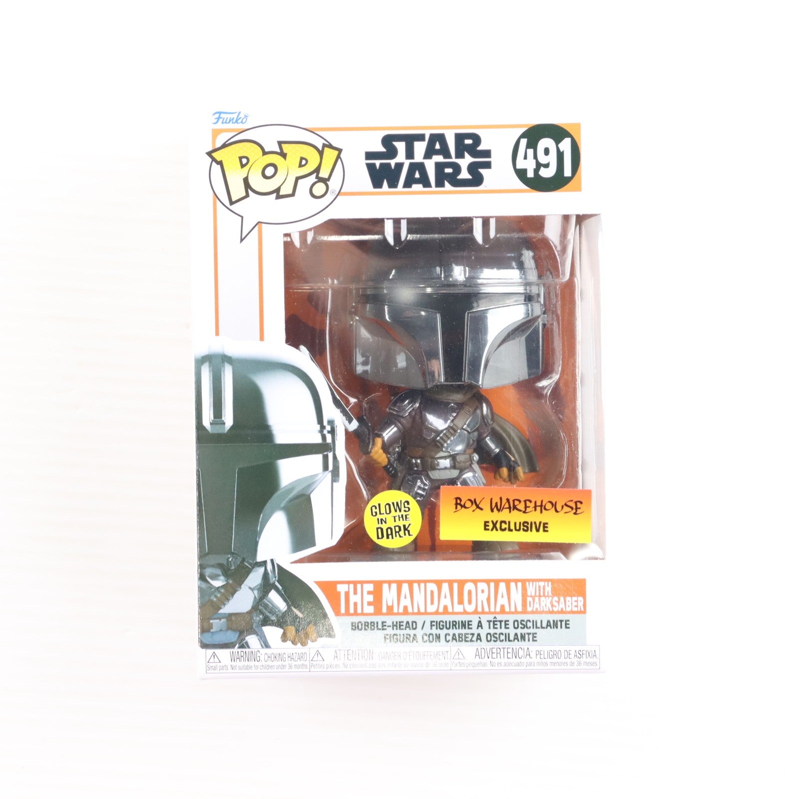 【中古即納】[FIG] BOX WAREHOUSE限定 POP! 491 マンダロリアン with Dark Saber Glow in the Dark STAR WARS(スター・ウォーズ) ザ・マンダロリアン 完成品 フィギュア FUNKO(ファンコ)(20211231)