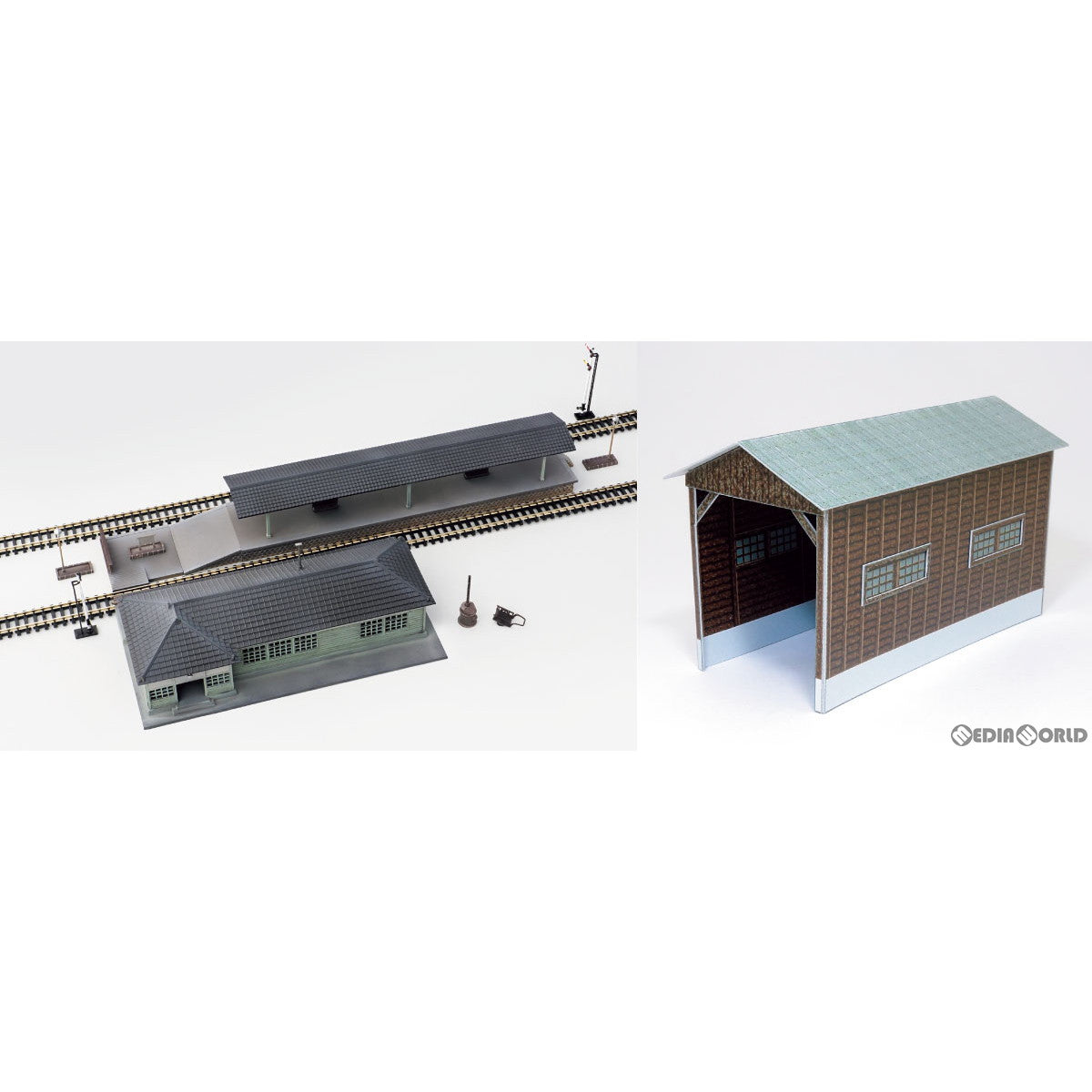 【新品】【お取り寄せ】[RWM] 9801 ローカル駅舎・ローカルホーム+小型車庫 ストラクチャーキット 未塗装組立てキット Nゲージ 鉄道模型 GREENMAX(グリーンマックス)(20230809)