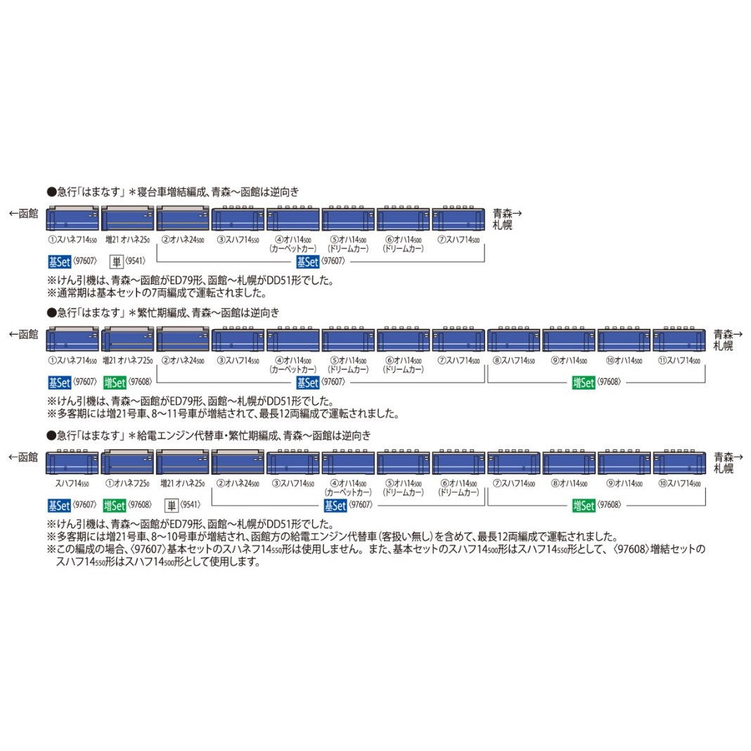 【新品】【お取り寄せ】[RWM] 97607 JR 14-500系客車(はまなす) 基本セット(7両)(動力無し) Nゲージ 鉄道模型 TOMIX(トミックス)(20260320)