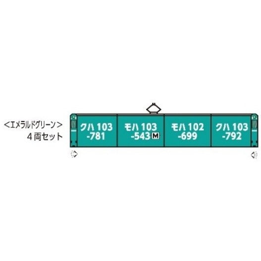 【予約安心出荷】[RWM] (再販) 10-1743E 103系 エメラルドグリーン 4両セット(動力付き) Nゲージ 鉄道模型 KATO(カトー)(2026年6月)