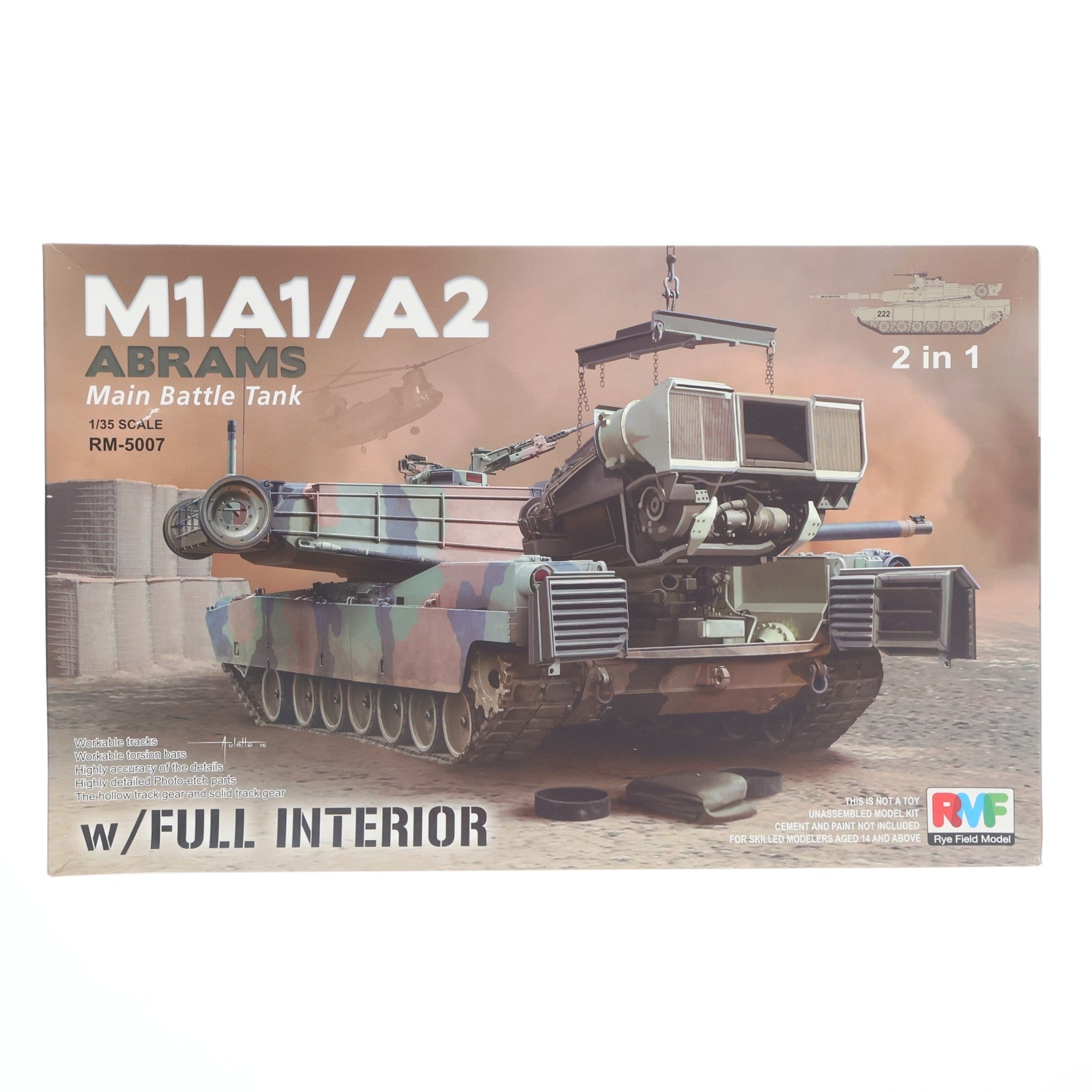 【中古即納】[PTM] 1/35 現用米 M1A1 エイブラムス フルインテリア付き(2in1) プラモデル(RM-5007) Rye Field Model(ライフィールドモデル)(20161021)