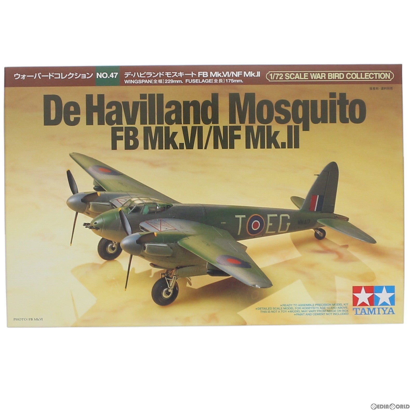 【中古即納】[PTM] ウォーバードコレクション No.47 1/72 デ・ハビランドモスキート FB Mk.VI/NF Mk.II ディスプレイモデル プラモデル(60747) タミヤ(19991231)