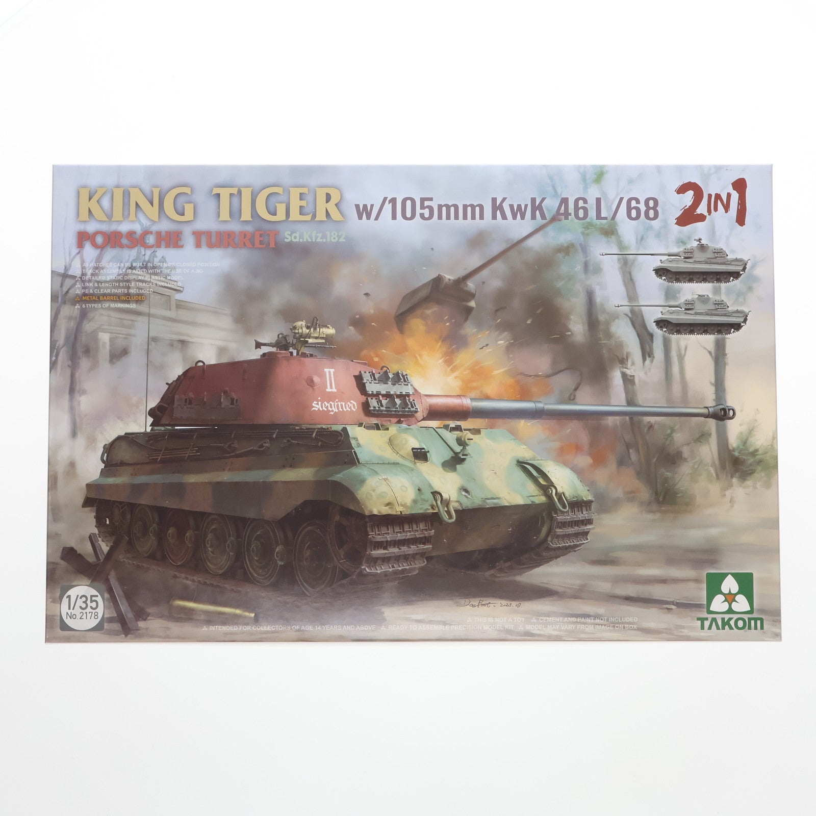 【中古即納】[PTM] 1/35 キングタイガー Sd.Kfz.182 ポルシェ 砲塔w/105mm KwK 46 L/68 (2 in 1) プラモデル(TKO2178) TAKOM(タコム)(20231201)