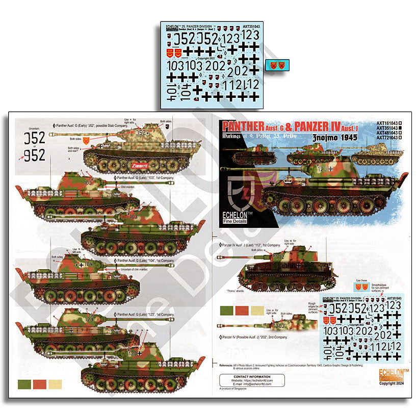 【新品即納】[PTM] 1/35 WWII ドイツ 第25装甲師団第9戦車連隊のパンサー戦車&IV号戦車 ズノイモ1945 プラモデル用アクセサリ(AXT351043) Echelon Fine Details(エシェロン ファイン ディティール) (20240802)