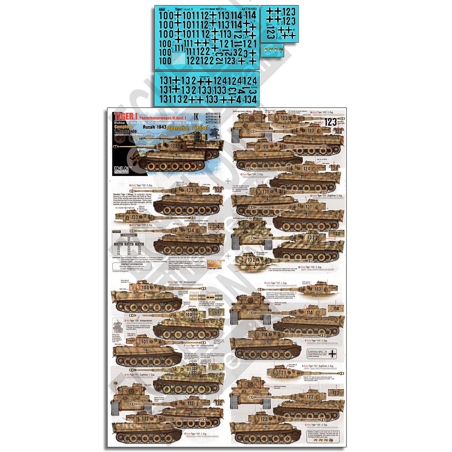 【新品即納】[PTM] 1/35 WWII ドイツ 第503重戦車大隊第1中隊のタイガーI重戦車 クルスク1943 ツィタデレ作戦時 プラモデル用アクセサリ(AXT351063) Echelon Fine Details(エシェロン ファイン ディティール) (20240802)