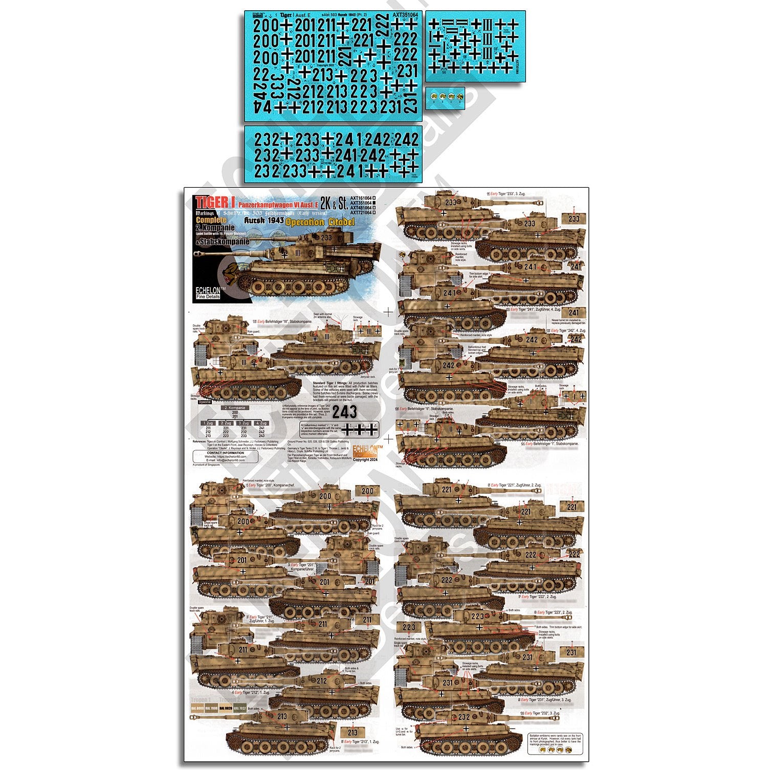 【新品即納】[PTM] 1/35 WWII ドイツ 第503重戦車大隊第2中隊&本部中隊のタイガーI重戦車 クルスク1943 ツィタデレ作戦時 プラモデル用アクセサリ(AXT351064) Echelon Fine Details(エシェロン ファイン ディティール) (20240802)