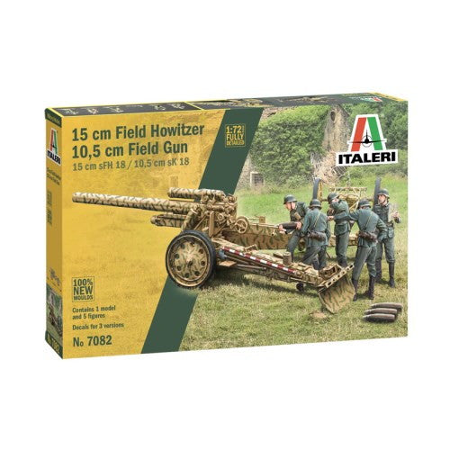 【新品即納】[PTM] (再販) 1/72 WW.II ドイツ軍 15cm sFH 18 重榴弾砲/10.5cm sK 18 重野砲 2in1 砲兵フィギュア付属 プラモデル(IT7082) ITALERI(イタレリ) (20240831)