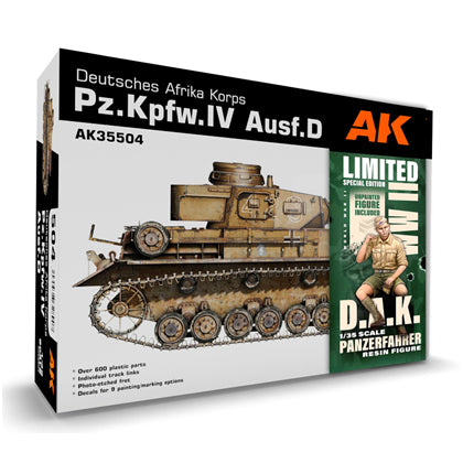 【新品即納】[PTM] (再販) 1/35 WW.II ドイツ軍 IV号戦車 D型 アフリカ軍団仕様 戦車兵フィギュア付属 プラモデル(AK35504-A) AKインタラクティブ(20240930)