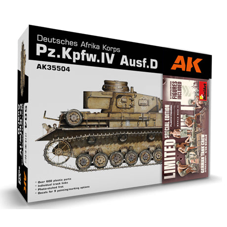 【新品即納】[PTM] (再販) 1/35 WW.II ドイツ軍 IV号戦車 D型 DAK 戦車兵フィギュア5体付属 プラモデル(AK35504-B) AKインタラクティブ(20240421)