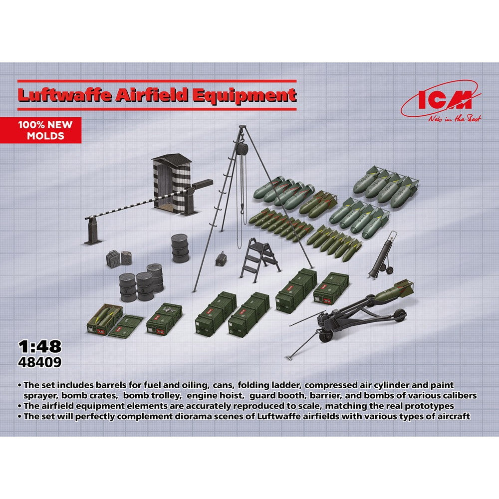 【新品即納】[PTM] 1/48 ドイツ空軍 飛行場設備セット プラモデル用アクセサリ(48409) ICM(20241130)