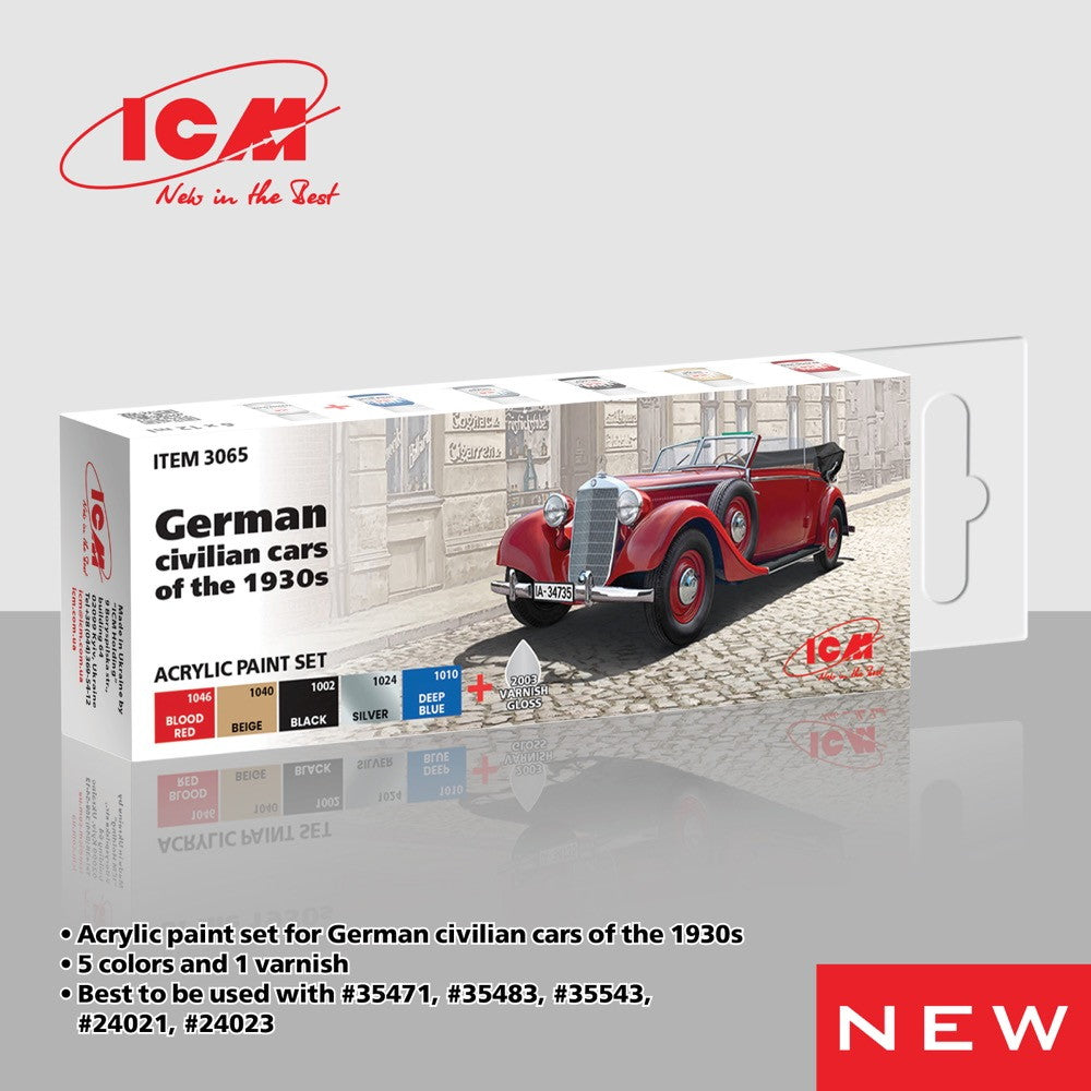 【新品即納】[PTM] 1930年ドイツ民間車輌用アクリルセット プラモデル用塗料(3065) ICM(20241130)