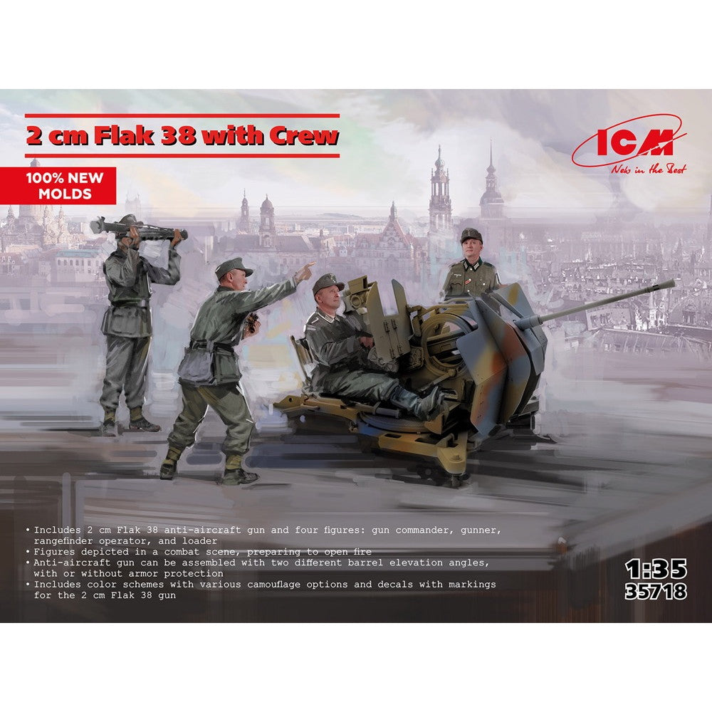 【新品即納】[PTM] 1/35 2cm Flak 38 w/射撃クルー プラモデル(35718) ICM(20250131)