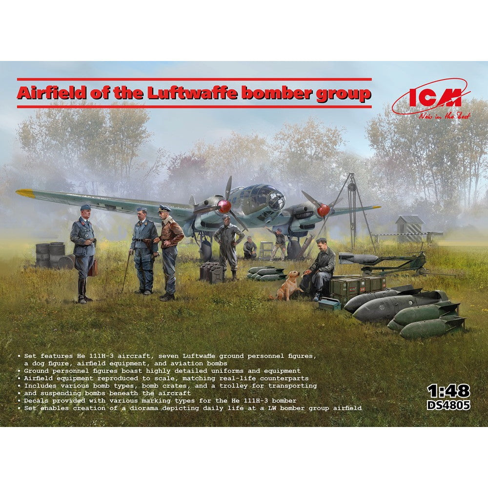 【新品即納】[PTM] 1/48 ドイツ空軍 航空基地爆撃グループセット プラモデル(DS4805) ICM(20250131)