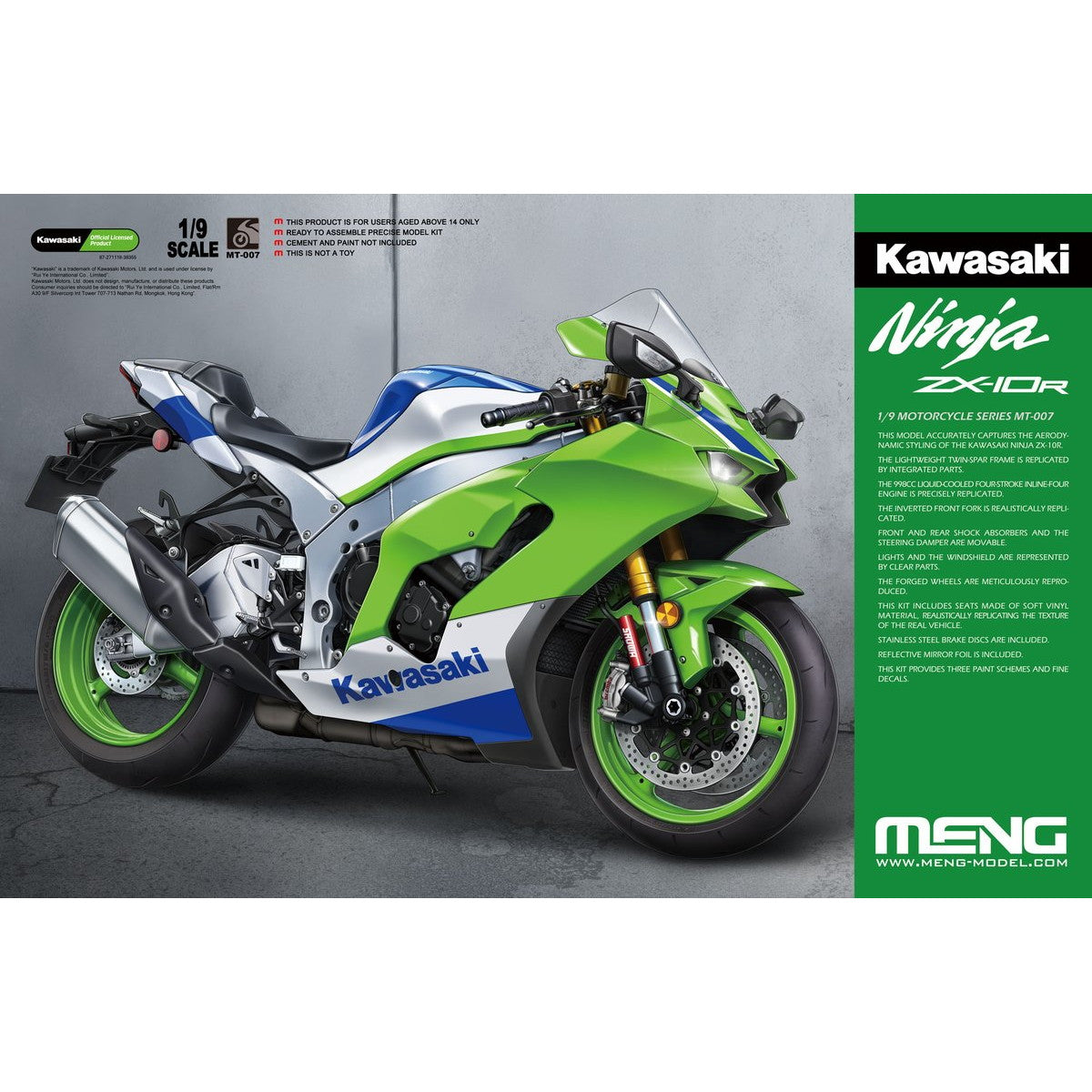 【新品即納】[PTM] 1/9 カワサキ Ninja ZX-10R プラモデル(MMT007) MENG Model(モンモデル)(20250829)