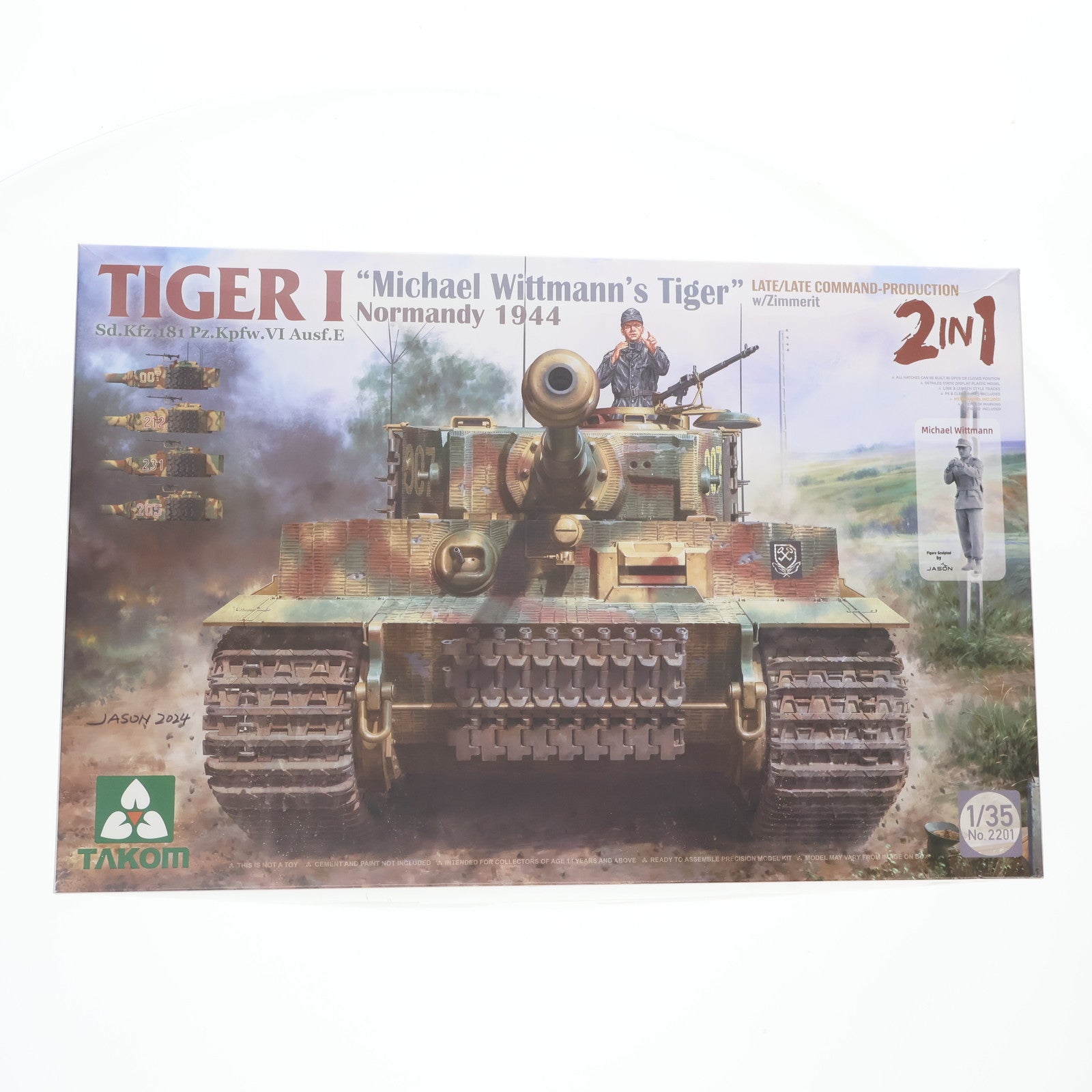 【中古即納】[PTM] 1/35 Sd.Kfz.181 Pz.Kpfw.VI Ausf.E タイガーI 後期型/後期型指揮車 w/ツィンメリットコーティング 2 in 1 ミハエル・ヴィットマン ノルマンディー 1944 プラモデル(TKO2201) TAKOM(タコム)(20240602)