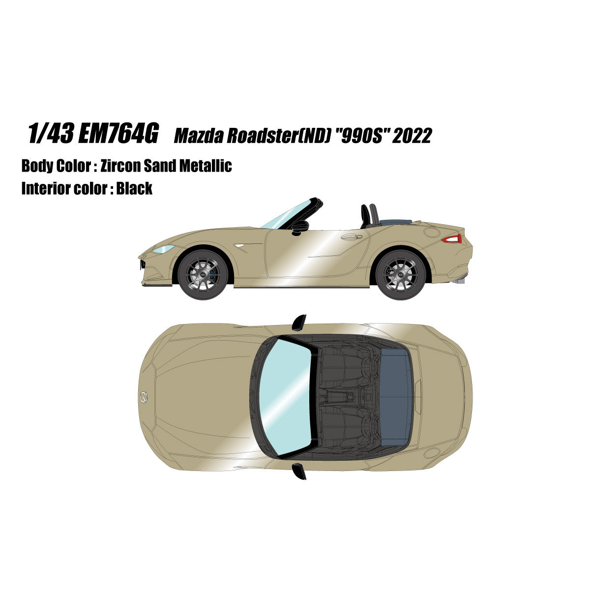 【予約安心出荷】[MDL]1/43 Mazda Roadster(ロードスター)(ND) 990S 2022 ジルコンサンドメタリック 完成品  ミニカー(EM764G) EIDOLON(アイドロン)(2024年9月)