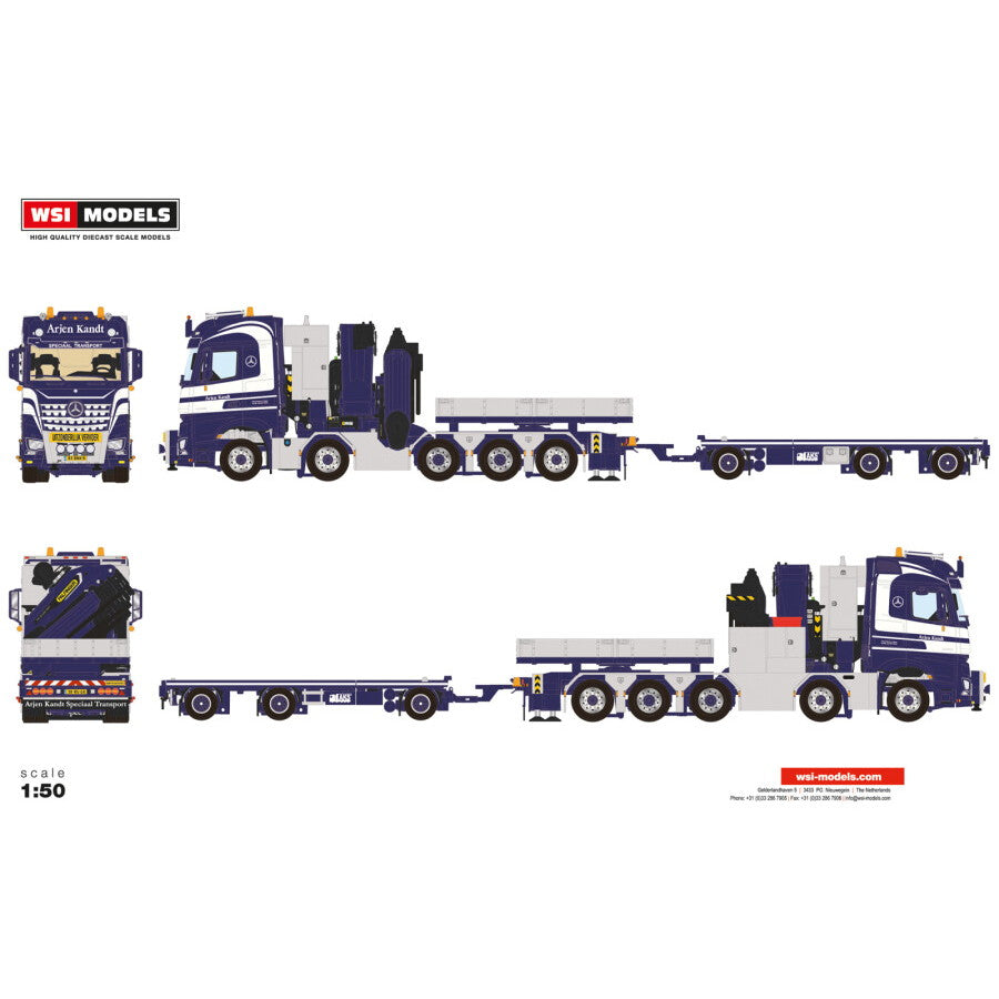 【予約安心出荷】[MDL] 1/50 Arjen Kandt MERCEDES-BENZ AROCS MP5 BIG SPACE 10X4 FLAT BED DRAWBAR TRAILER - 3 AXLE WITH PALFINGER PK 165.002 TEC 7 BALLAST BOX 完成品 ミニカー WSI MODELS(2025年3月)