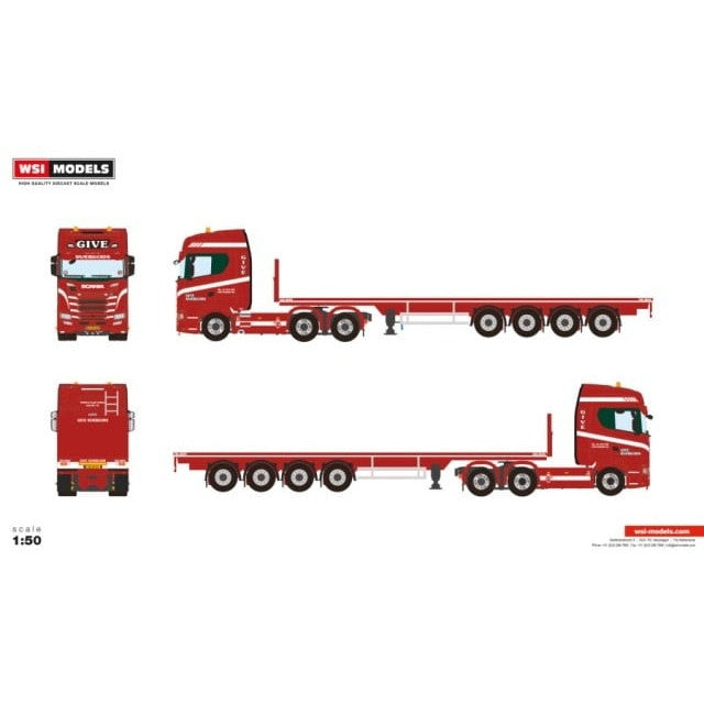 【予約安心出荷】[MDL]1/50 Give SCANIA(スカニア) S HIGHLINE CS20H 6X2 TAG AXLE FLATBED  TRAILER - 4 AXLE 完成品 ミニカー(01-4430) WSI MODELS(2025年4月)