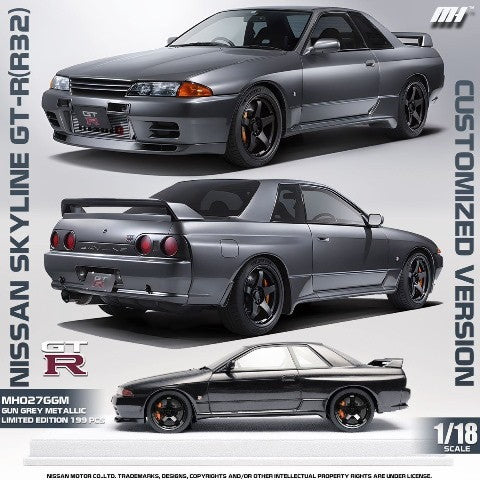 【新品即納】[MDL] 1/18 日産 Skyline GT-R (R32) Customized Version Gun Grey Metallic 完成品 ミニカー(MH027GGM) MOTORHELIX(モーターヘリックス)(20241231)