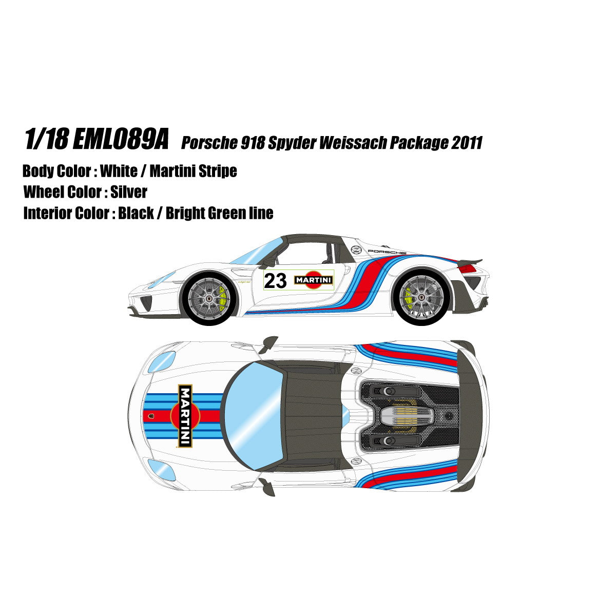 【新品】【お取り寄せ】[MDL] EIDOLON COLLECTION(アイドロンコレクション) 1/18 Porsche 918 Spyder Weissach package 2011 ホワイト(マルティニストライプ) 完成品 ミニカー(EML089A) EIDOLON(アイドロン)(20250331)