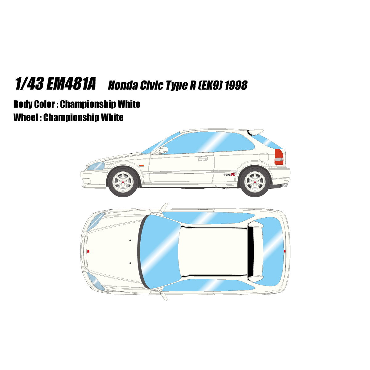 【新品即納】[MDL] 1/43 Honda Civic Type R(EK9) 1998 チャンピオンシップホワイト 完成品 ミニカー(EM481A) EIDOLON(アイドロン)(20250131)
