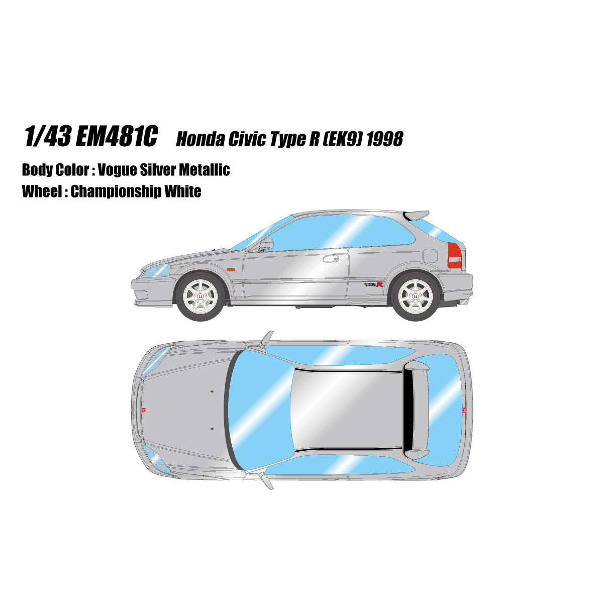 【新品即納】[MDL] 1/43 Honda Civic Type R(EK9) 1998 ヴォーグシルバーメタリック 完成品 ミニカー(EM481C) EIDOLON(アイドロン)(20250131)