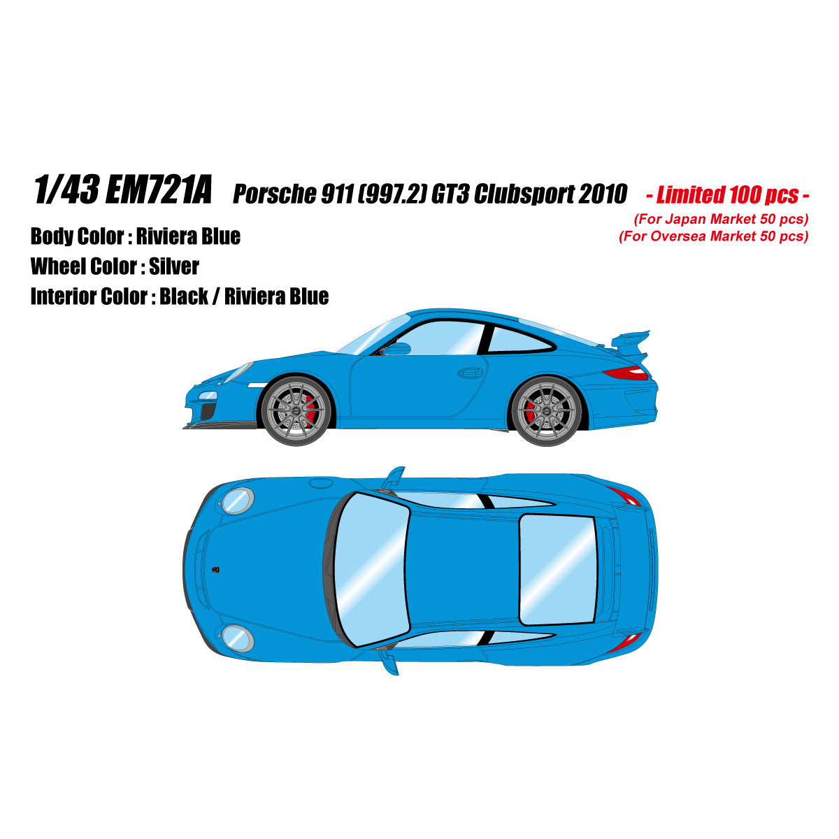 【新品即納】[MDL] 1/43 Porsche 911(997.2) GT3 Clubsport 2010 リビエラブルー 完成品 ミニカー(EM721A) EIDOLON(アイドロン)(20250131)