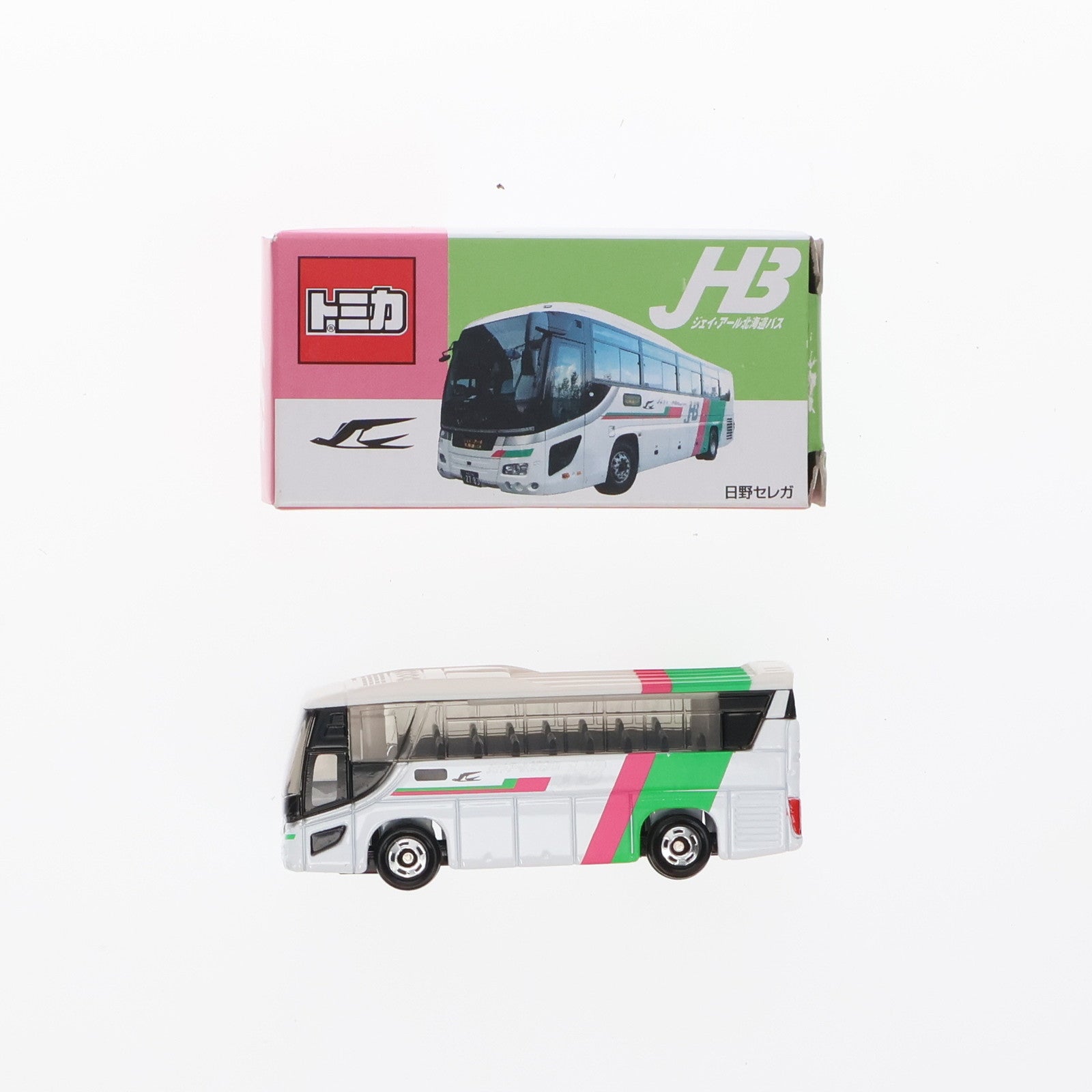 【中古即納】[MDL] トミカ 1/156 日野 セレガ ジェイ・アール 北海道バス(ホワイト×グリーン×ピンク) ジェイ・アール 北海道バス特注 完成品 ミニカー タカラトミー(19991231)