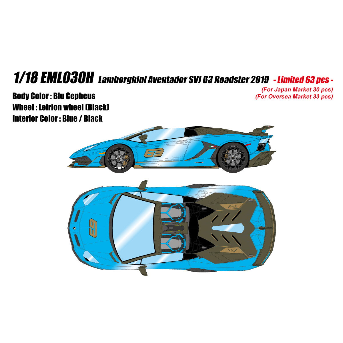 【予約安心出荷】[MDL] 1/18 Lamborghini Aventador SVJ 63 Roadster 2019 ブルーセフェウス 完成品 ミニカー(EML030H) EIDOLON(アイドロン) (2025年3月)